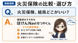 火災保険を比較｜編集部おすすめほけんNaviせつやくんと選定理由を解説するインフォグラフィック